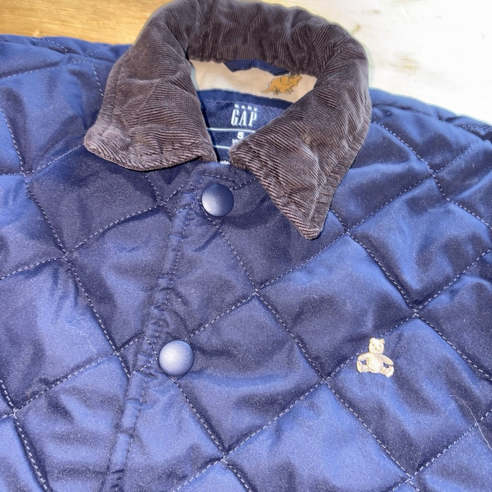 Baby Gap Brannan bear quilted barn jacket coat corduroy collar Size 5 navy blue